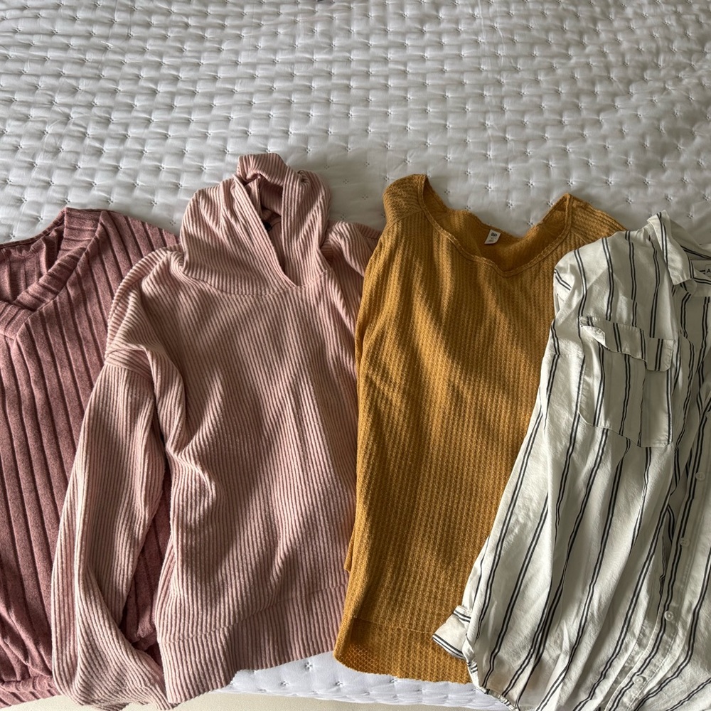 American Eagle Outfitters V-Neck Sweaters - Pink, Yellow, and Striped